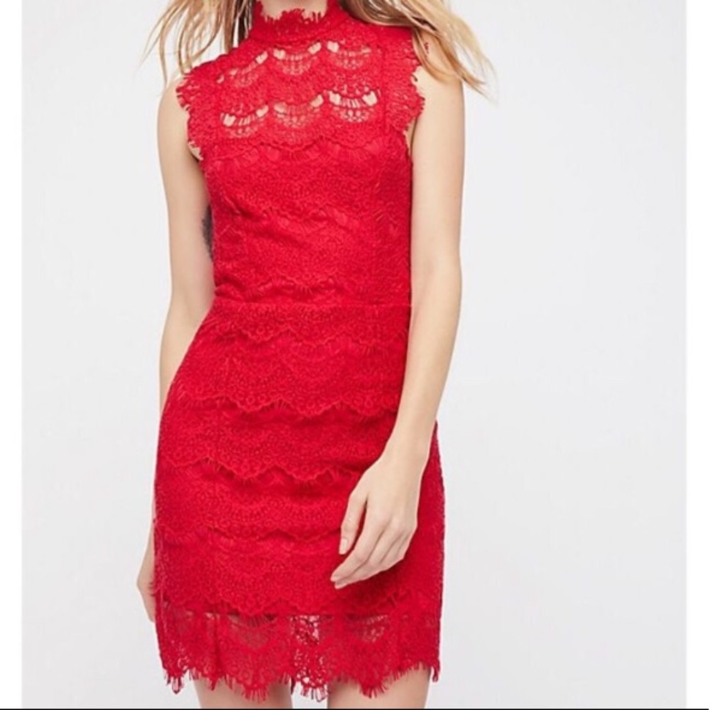 Free People Daydream body-con lace dress S cherry
